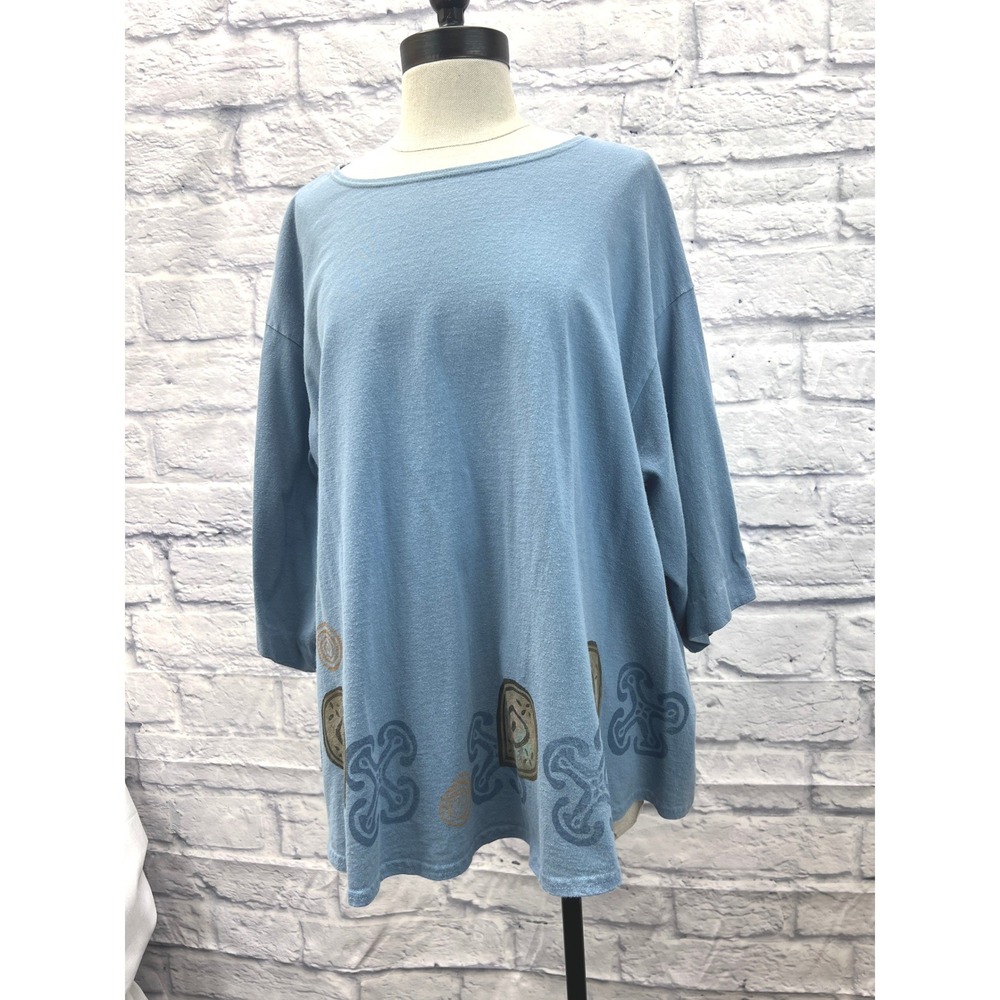 Blue Fish Tunic Top Womens 1 Blue Organic Cotton Vintage Hand Printed Boho